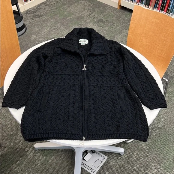 Aran Crafts made in Ireland 100% merino wool zippered woven Double Collar Coat L - Picture 2 of 5